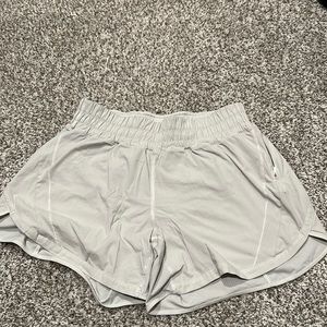 White/Grey high-waisted Lululemon shorts, size 6/8